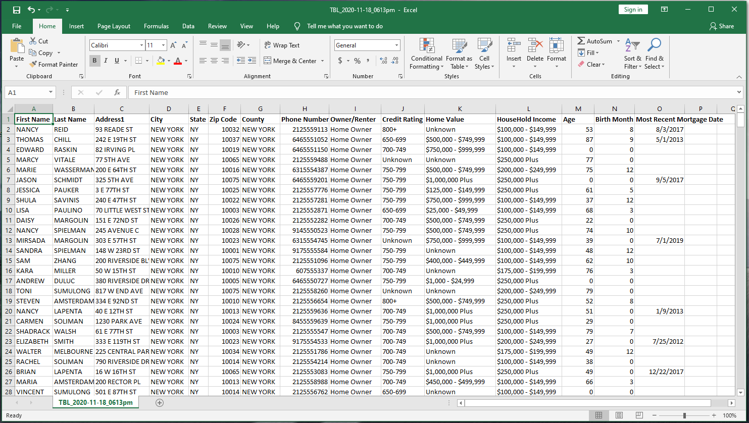 Consumer Lists Download Sample